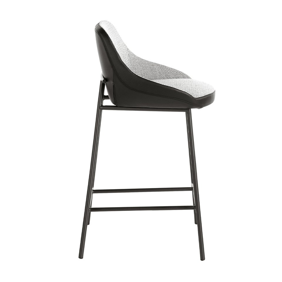 Stool upholstered in fabric and leatherette