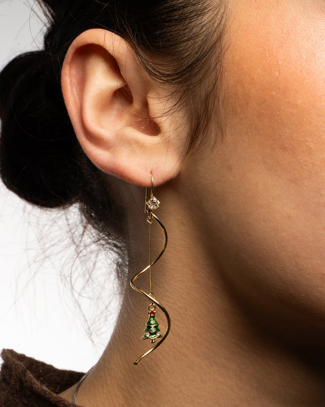 Earrings - Swirl with xmas tree
