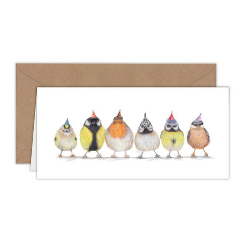 Cute Party Birds - Birthday Card - 21x10cm