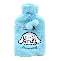 Soft, plush hot water bottle with a cute Cinnamoroll character design. Ideal for providing warmth and comfort during the cold winter months. Made of rubber and featuring a cozy cover.