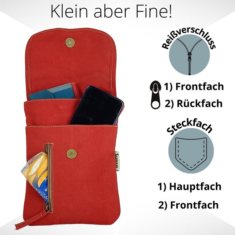 Sunsa schoudertas voor dames. Crossover gsm-hoesje van canvas/canvas & gestreept katoen. Kleine koerierstas met meerdere vakken...