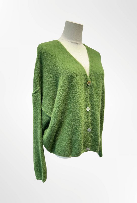 Dame cardigan - Premium kvalitet - Blød strik dyb V-hals med knapper - ALPACA/ULD - 23050