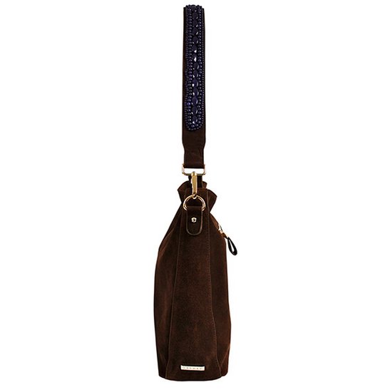 BOHO IBIZA BAG - Sapphire blue shoulder strap (70cm) + Suede bag (Cocoa)