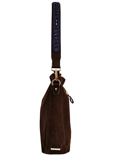 BOHO IBIZA BAG - Tracolla blu zaffiro (70cm) + Borsa in pelle scamosciata (Cacao)