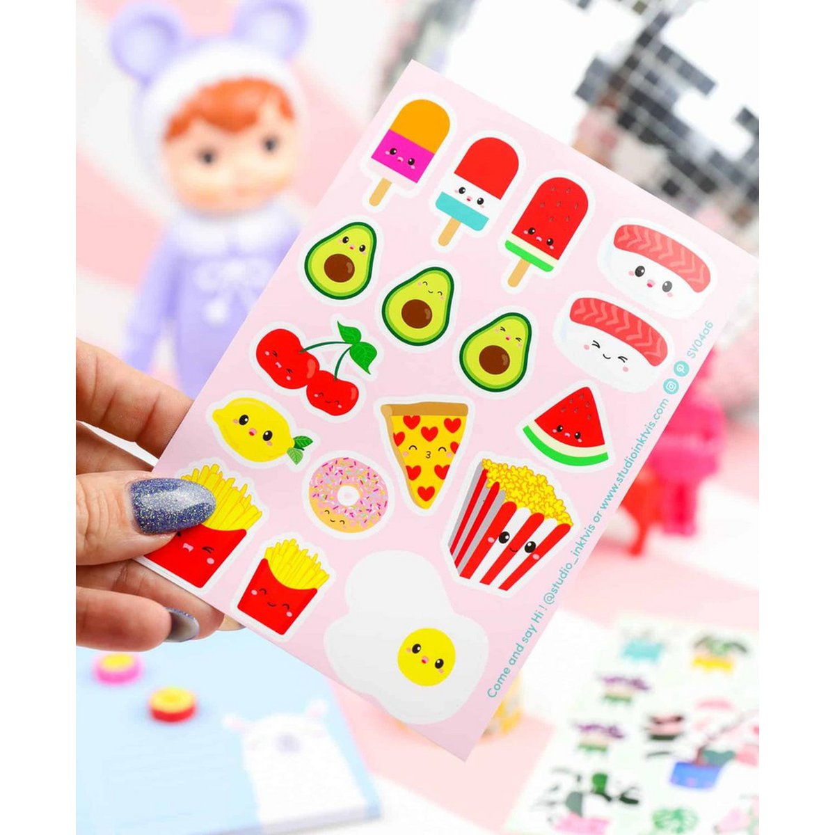 Sticker sheet Sushi fruit and fast food