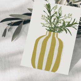 Postcard yellow striped vase with sea buckthorn