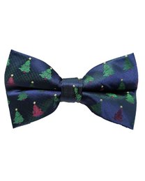 Vlinderdas - Blauw met rode en groene kerstbomen