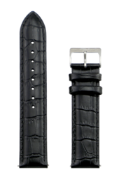  Black crocodile texture leather watch strap, 20mm width, suitable for casual and formal wear.