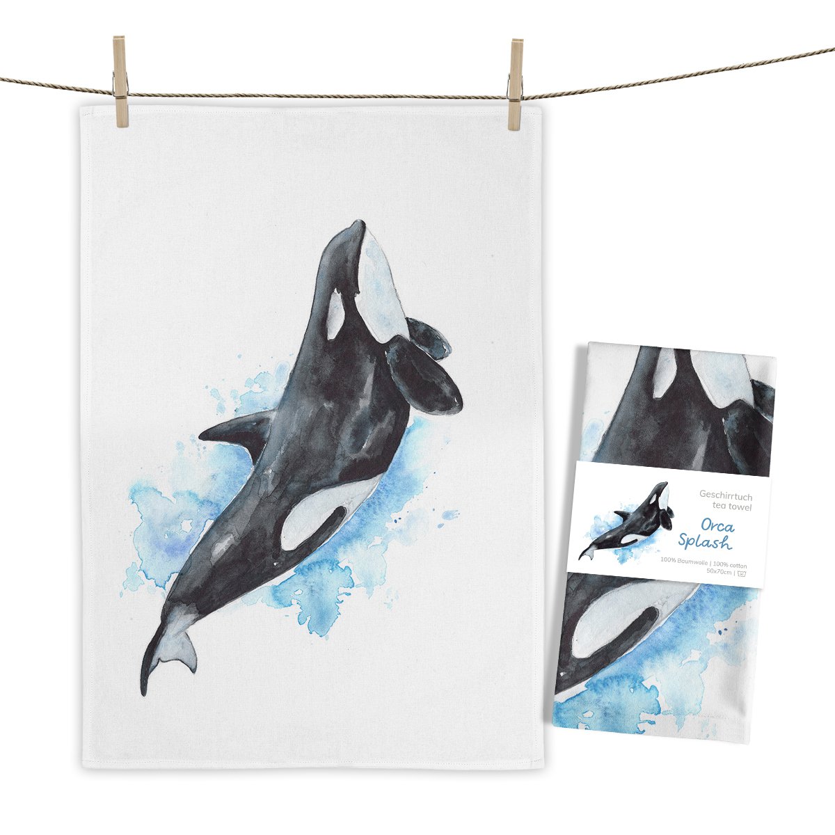Tea Towel Orca Splash