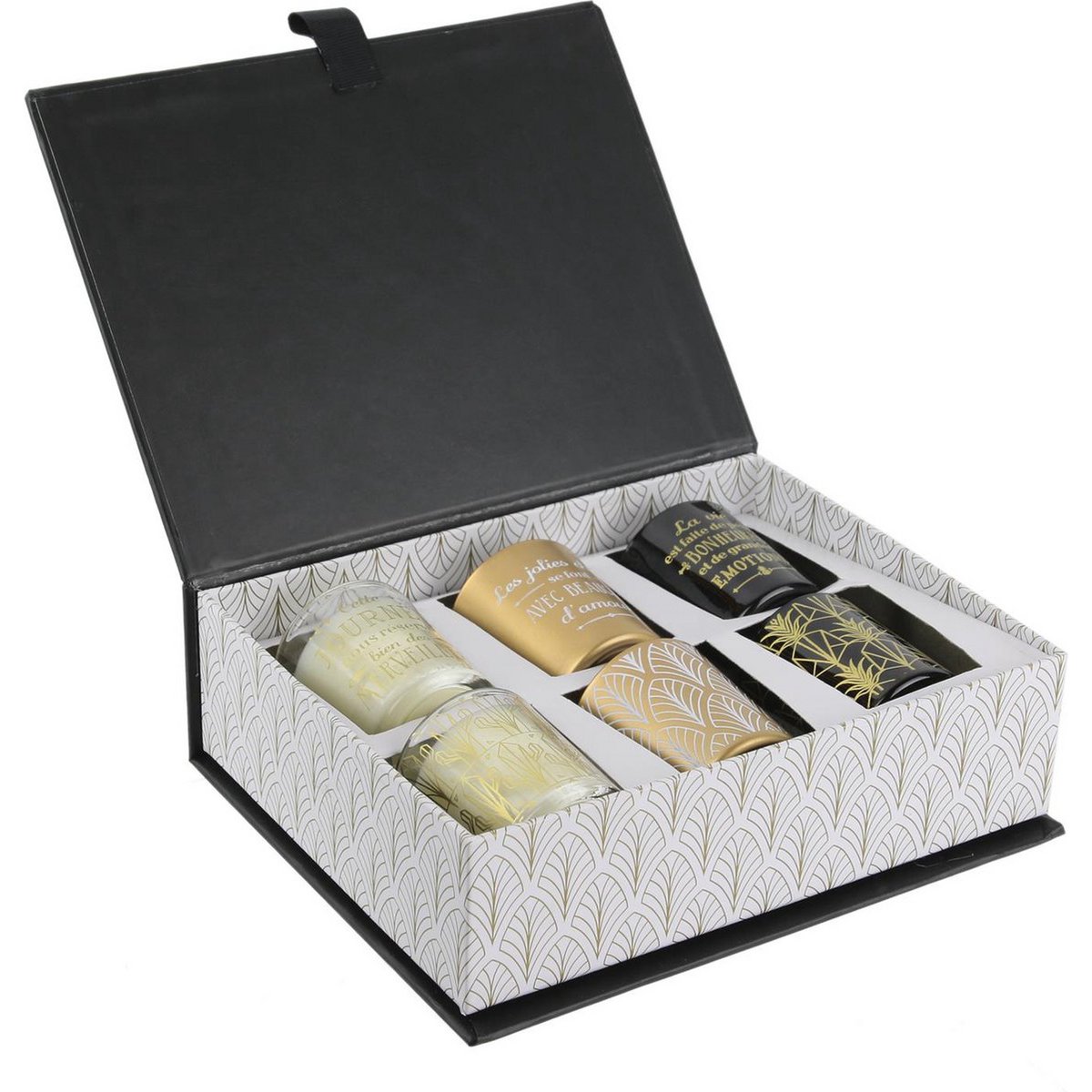 Cadeaubox met 6 Geurkaarsen - Luxe Kaarsen set voor Ontspanning en Sfeer - Luxe Zwarte Geurkaarsen Cadeauset - Zes-delige Kaarsenset - Geschenkset - Cadeau Geschenk - Cadeaupakket - Zwart