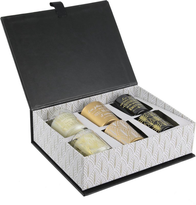 Cadeaubox met 6 Geurkaarsen - Luxe Kaarsen set voor Ontspanning en Sfeer - Luxe Zwarte Geurkaarsen Cadeauset - Zes-delige Kaarsenset - Geschenkset - Cadeau Geschenk - Cadeaupakket - Zwart