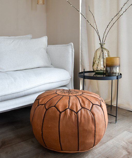 Læder Pouffe - Caramel Brown