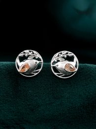 Øreringe | Fuglemotiv Sterling Sølv Accent | Sten