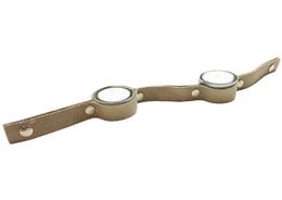 A modern, minimalist tea light holder made of wood in various neutral colors including cognac, black, oyster gray, gray, beige, and green. The design features a long, curved shape with multiple tea light holders.