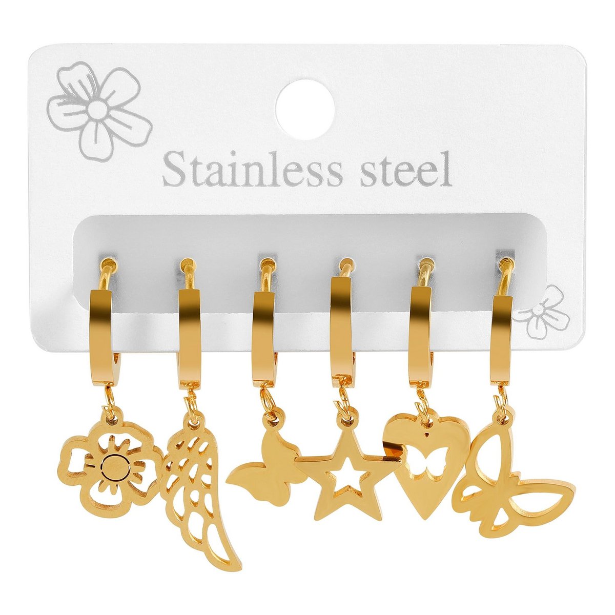 Accentset met 6 oorringen in verschillende designs, goudkleurig