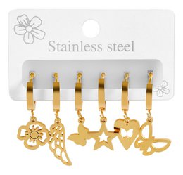 Accentset met 6 oorringen in verschillende designs, goudkleurig