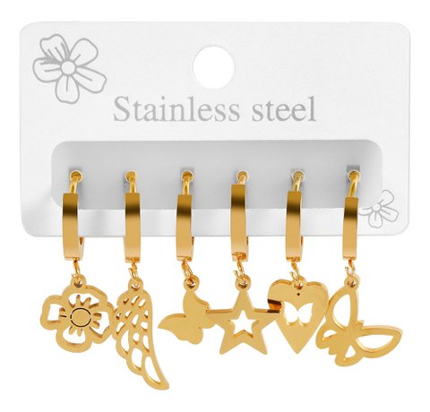 Accent set with 6 hoop earrings in different designs, gold-colored