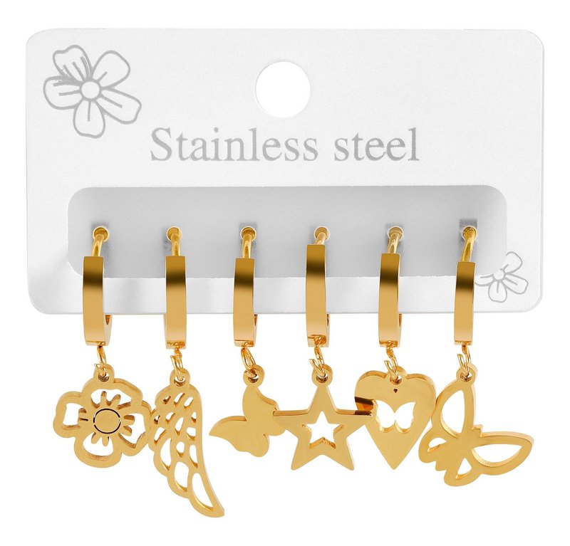 Accentset met 6 oorringen in verschillende designs, goudkleurig