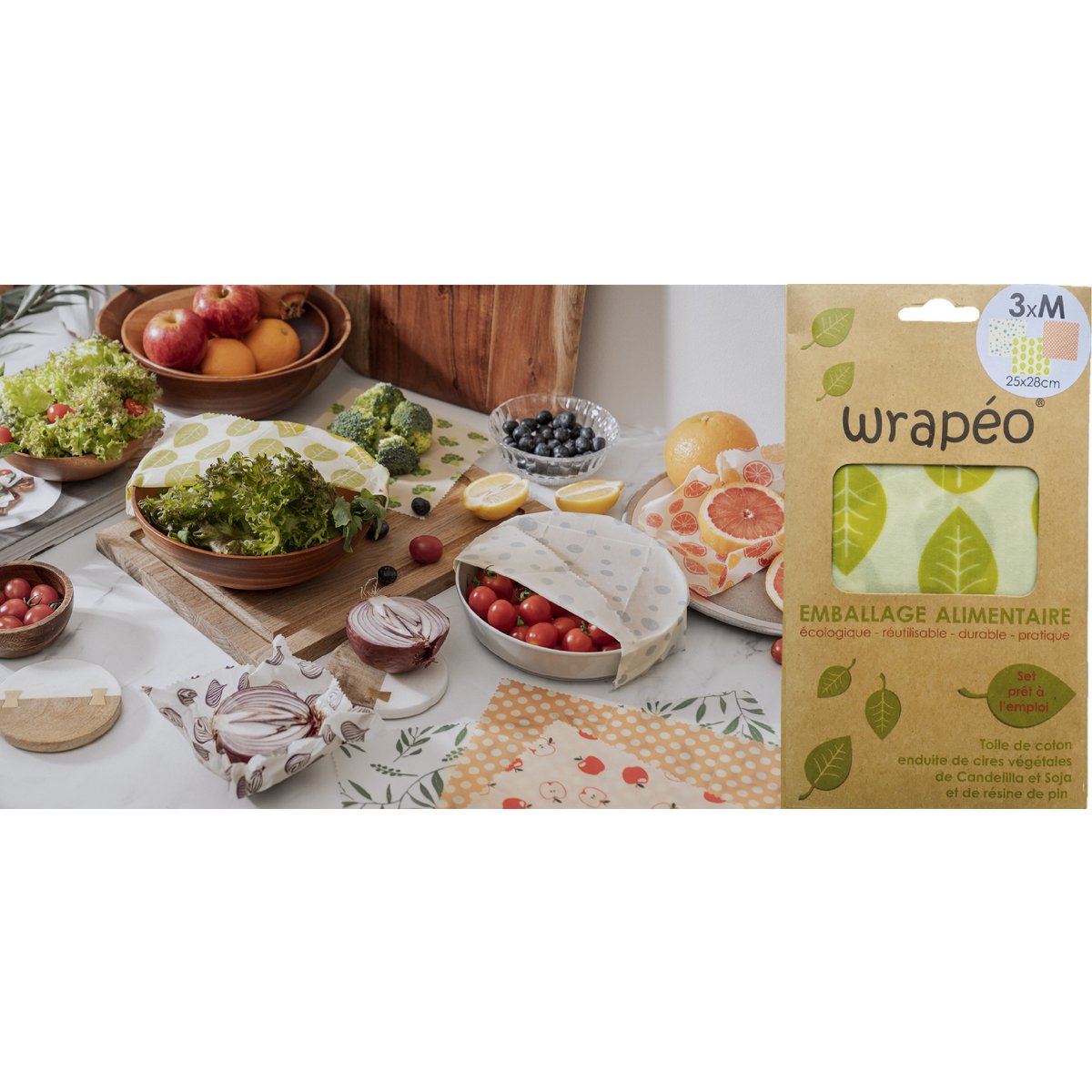 Ceras vegetales wrapéo - juego de 3 M - 25x28 cm -