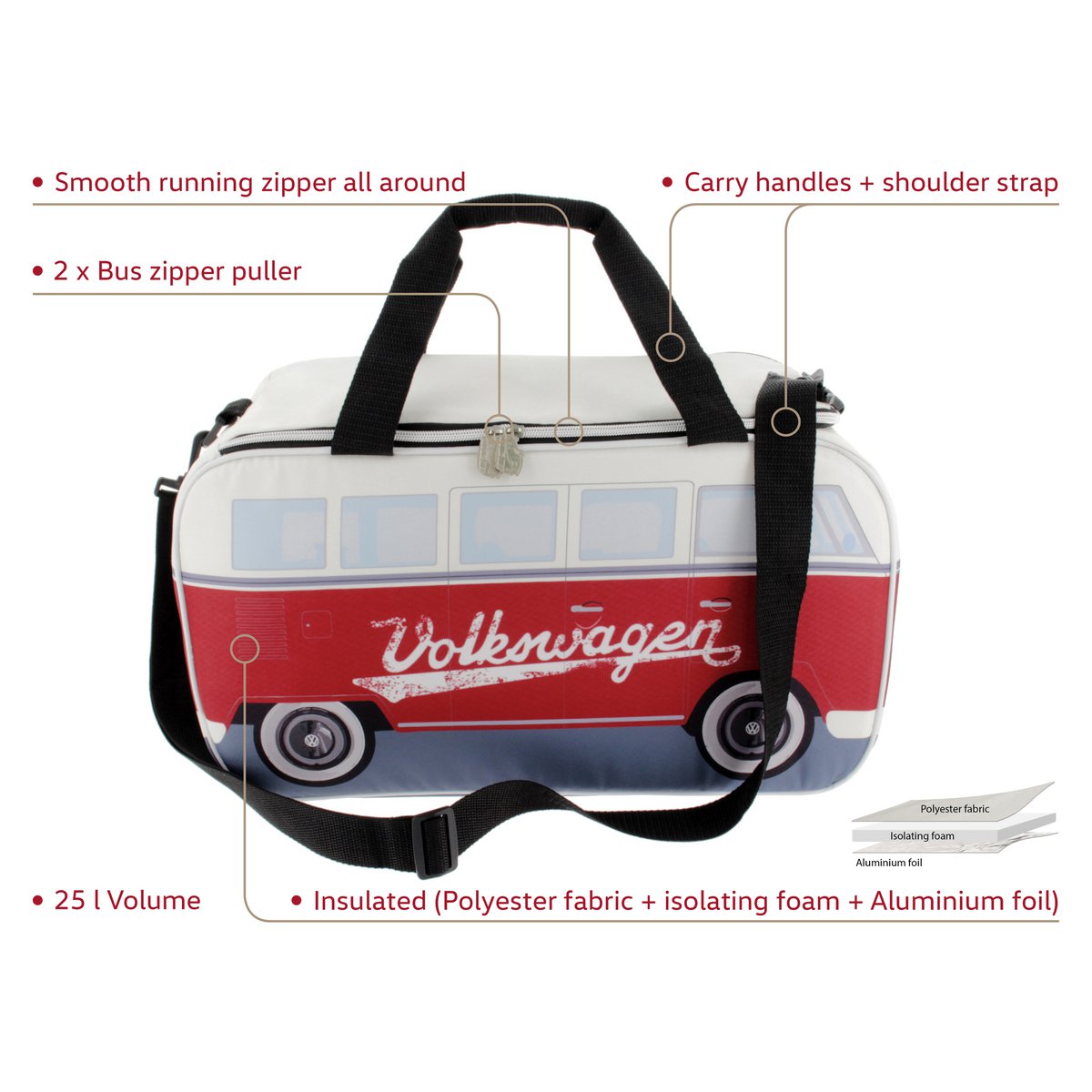 Volkswagen VW T1 Bus Kühltasche (25 l) - Rot