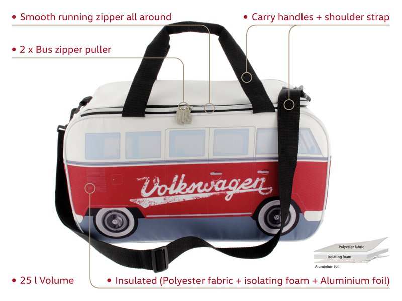 Volkswagen VW T1 Bus køletaske (25 l) - Rød