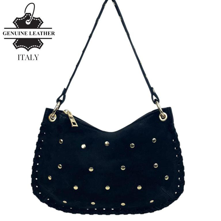 Borsa a Mano Semitonda in Crosta di Pelle con Borchie 58030