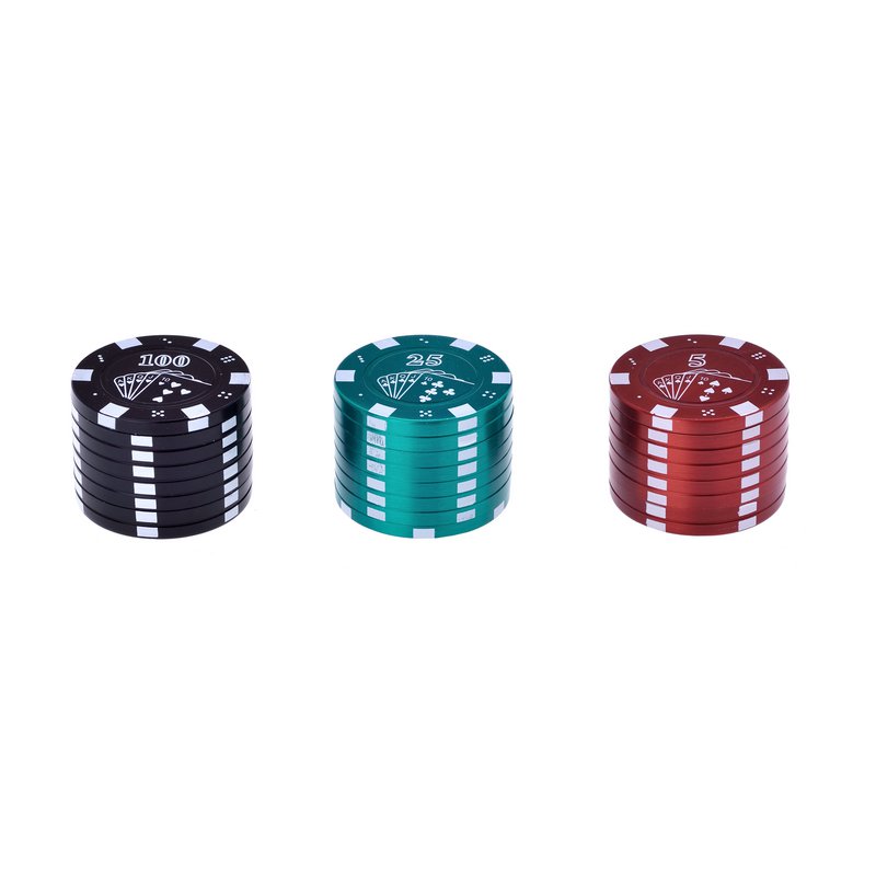 CHAMP HIGH - Broyeur à tabac & Herbes aromatiques - Moulin à épices - 3 Parties et Dents de Requin - Design moderne - Diamètre 42 mm - Avec grattoir - Zinc - Jeton de poker