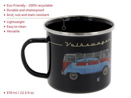 Volkswagen VW T1 Bus Emaljekrus 500ml i gaveæske - Samba & Beetle/Sort