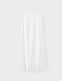 A flowing, satin midi skirt in a classic white color. Available in sizes 34 to 42.