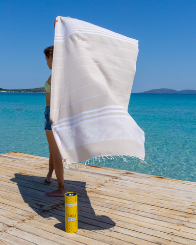 TOWEL TO GO MALIBU Cotton Beach Towel 180x100 cm | Lightweight Quick Dry | Beige | with Gift Box