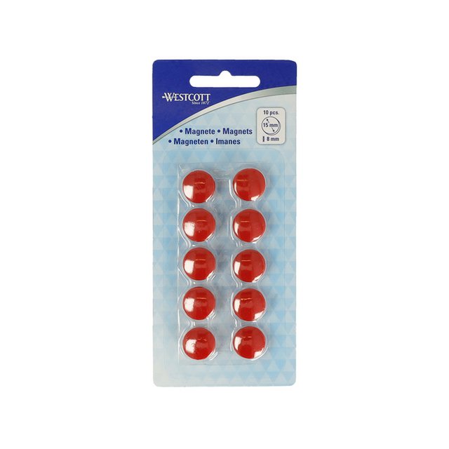 Magnete Westcott rosso confezione da 10 pz. 15x8mm, capsula 100g: 3-4 fogli 80gr. carta