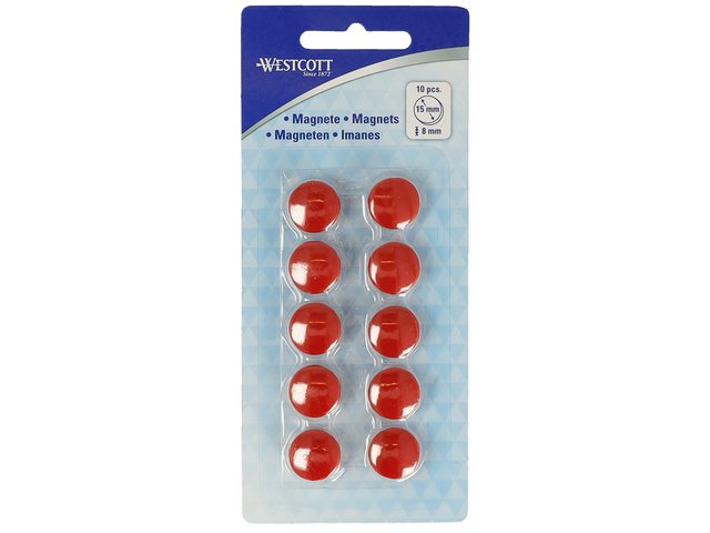 Magnet Westcott rot Packung à 10 Stück. 15x8mm, 100g Kappe: 3-4 Blatt 80gr. Papier