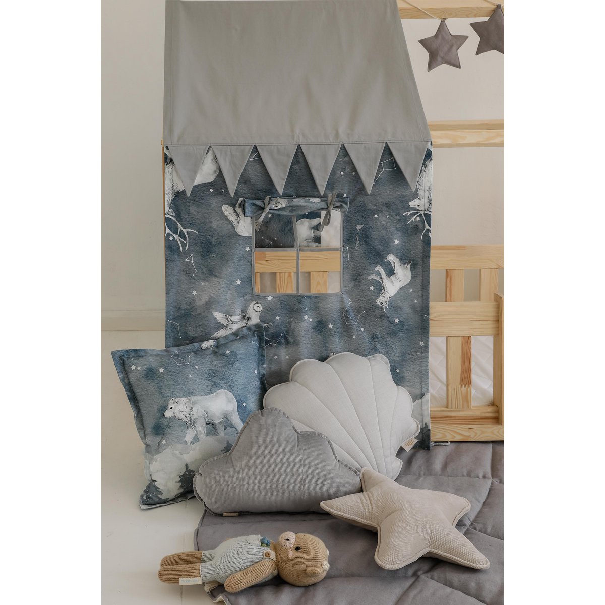 Dosel sobre la cama en forma de casita "Cielo nocturno", casita para cuna, decoración para habitación de niño, casitas para bebés personalizadas baldaquino