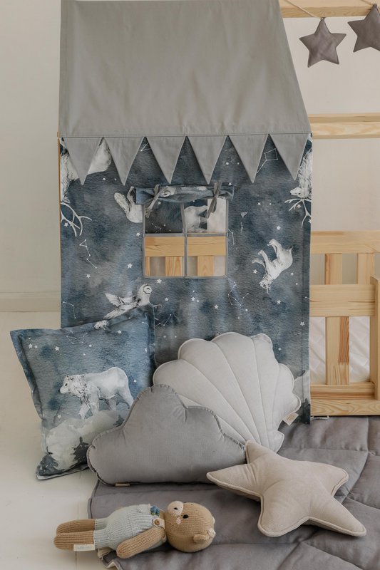 Dosel sobre la cama en forma de casita "Cielo nocturno", casita para cuna, decoración para habitación de niño, casitas para bebés personalizadas baldaquino