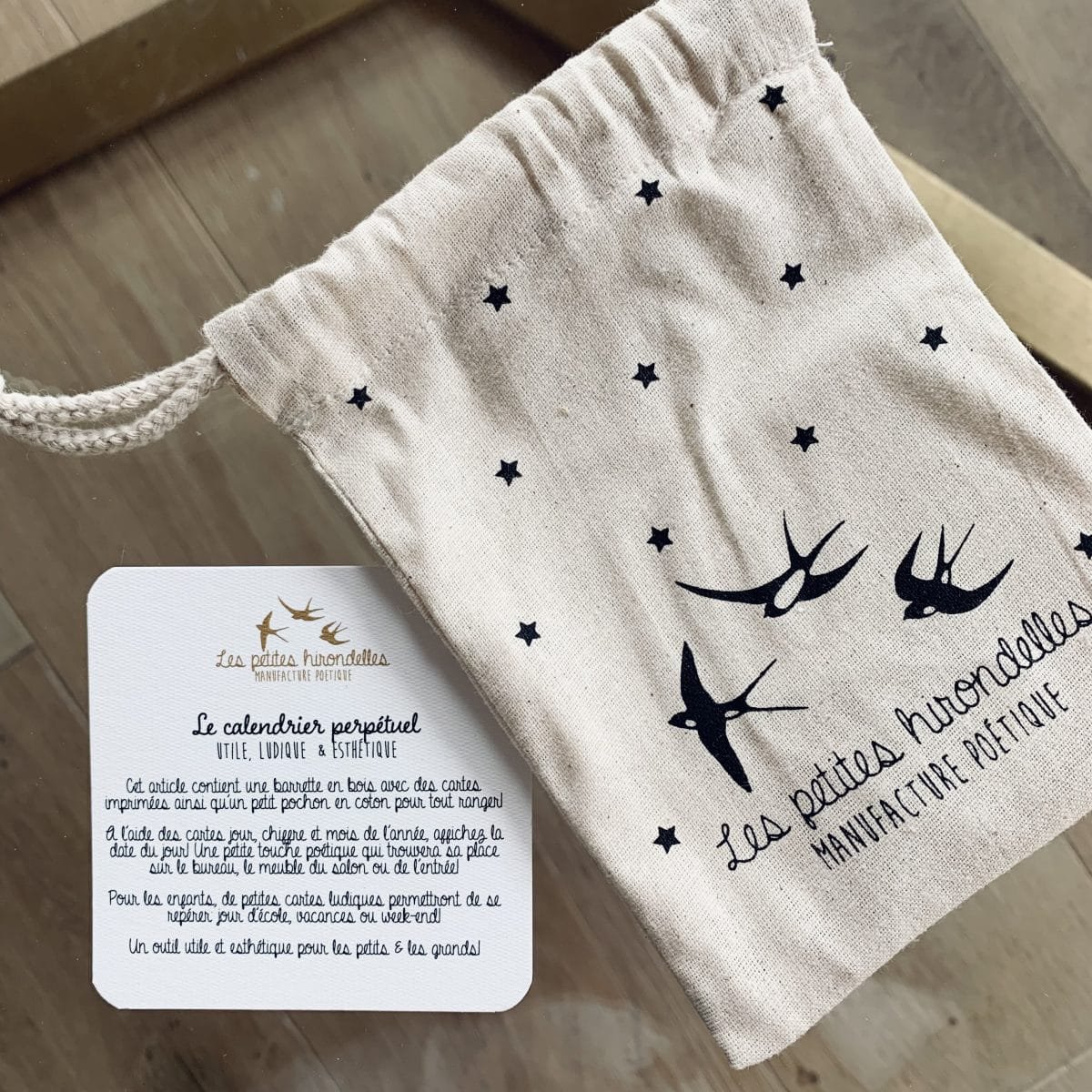 Calendario perpetuo - Pasador de madera y tarjetas de papel
