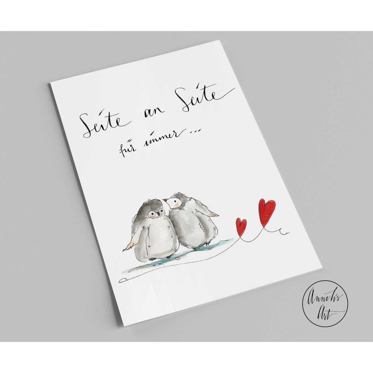 Valentijnskaart | zij aan zij voor altijd | Schattige pinguïns | Valentijnsdag kaart