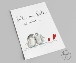 Valentijnskaart | zij aan zij voor altijd | Schattige pinguïns | Valentijnsdag kaart