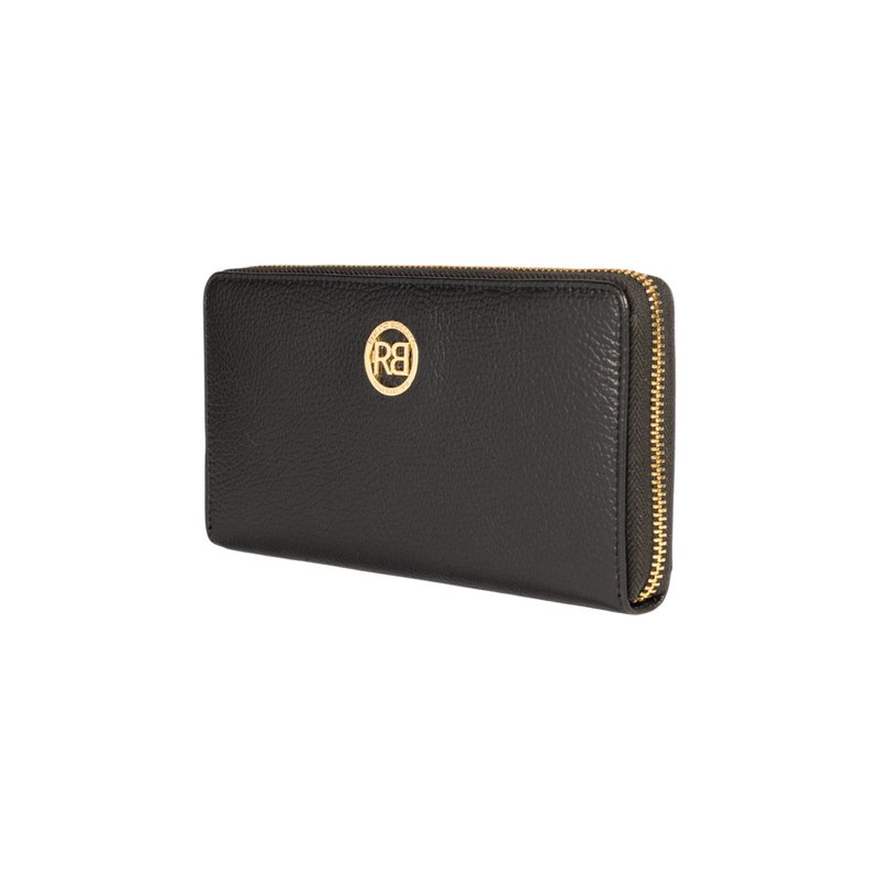 RB1081GA | Cartera de mujer con cierre de cremallera Made in Italy en auténtica piel flor dólar. Color negro. Dimensiones: 20x10x2,5cm