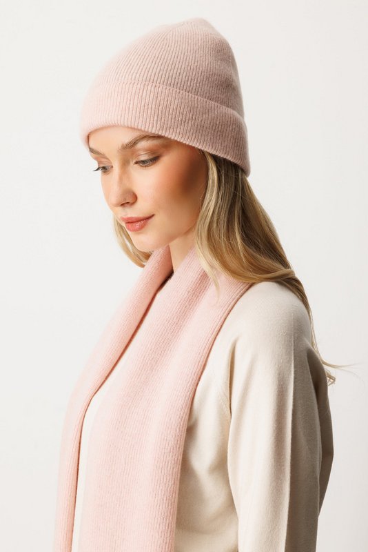Diana Beanie & Scarf Cashmere Set Pink