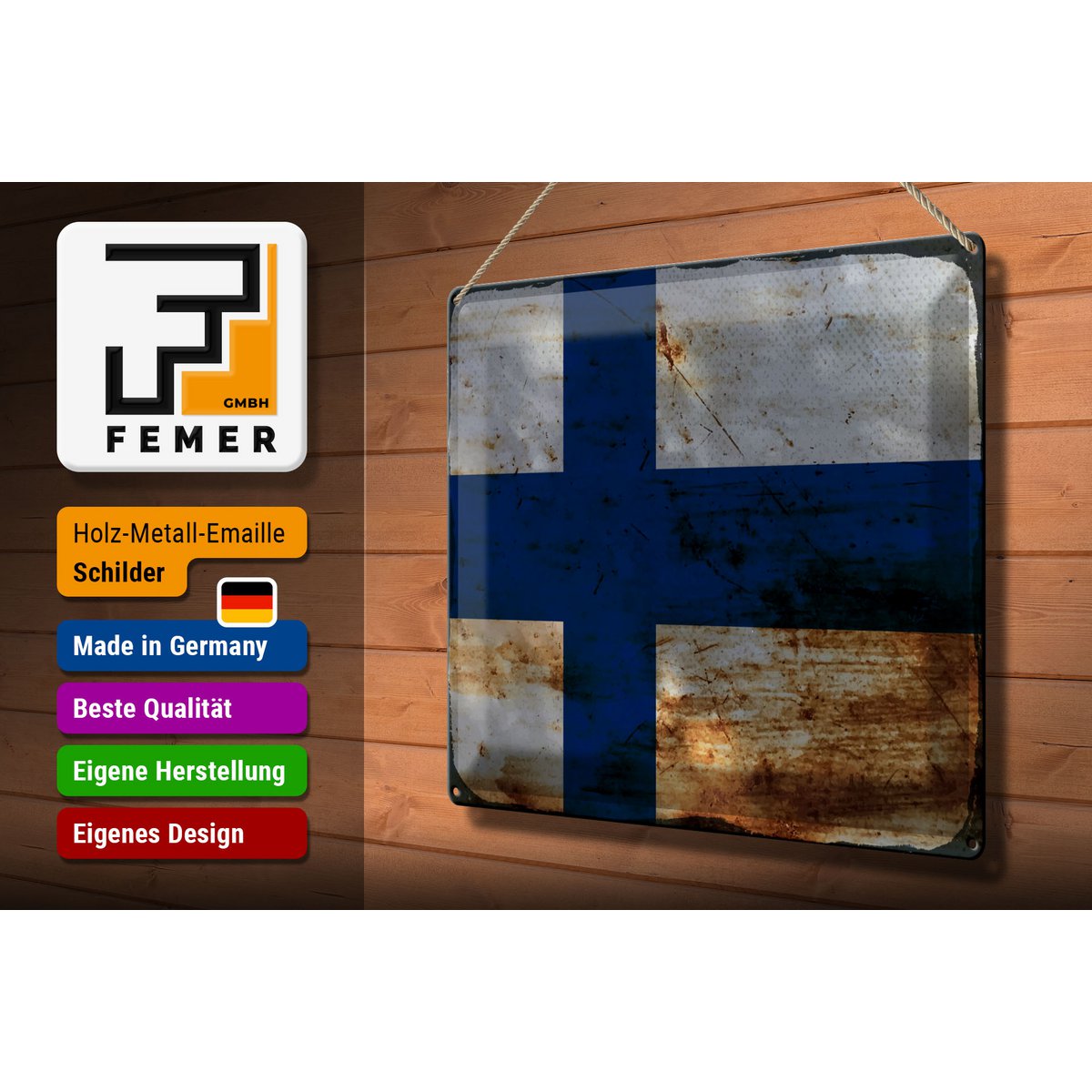 Tin Sign Flag Finland 40x30cm Flag of Finland Rust