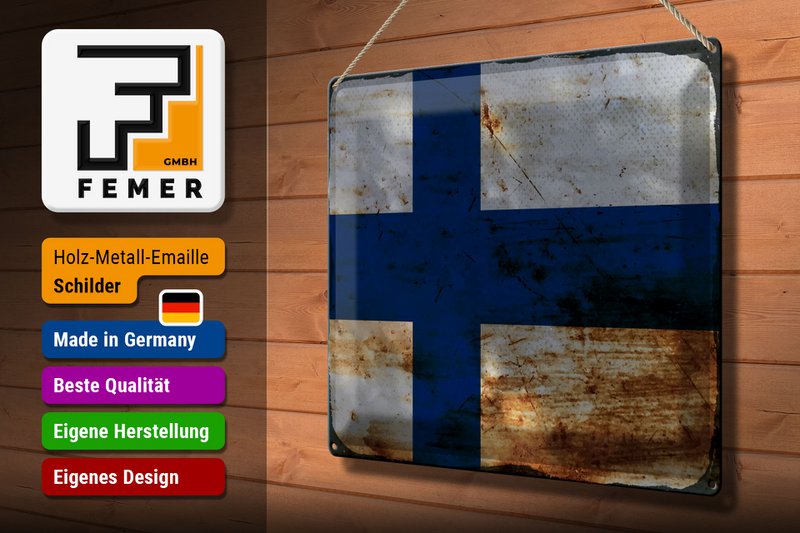 Tin Sign Flag Finland 40x30cm Flag of Finland Rust