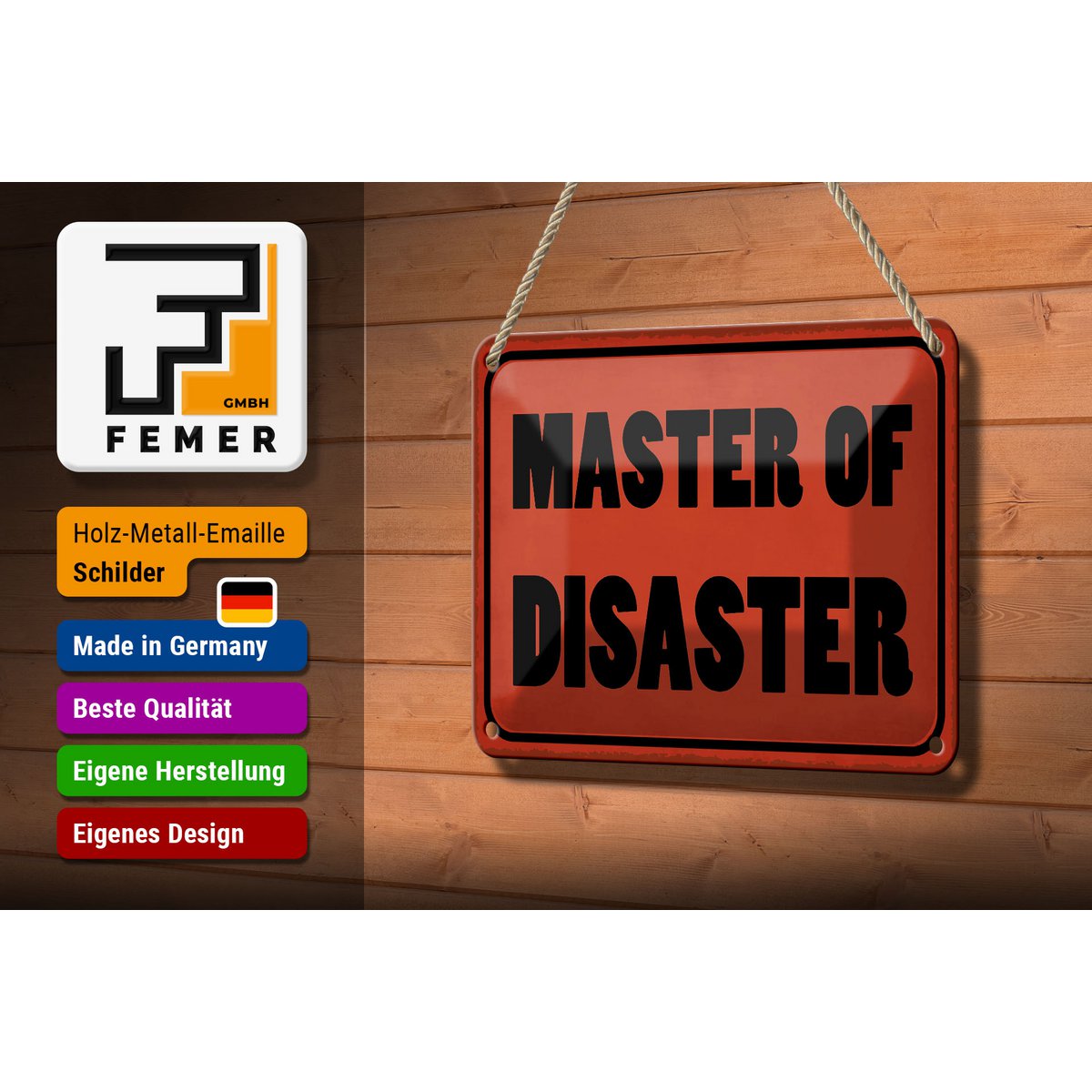 Tin sign saying 18x12cm Master of Disaster gift decoration