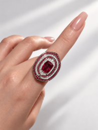 Anello elegante in cristallo Halo rosso rubino fantasia