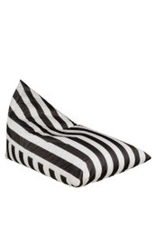  Black and white striped beanbag chair made of polyester fabric, suitable for indoor or outdoor use.