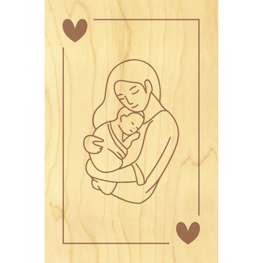 POSTCARD WOOD LOVE MOM LADY HEART