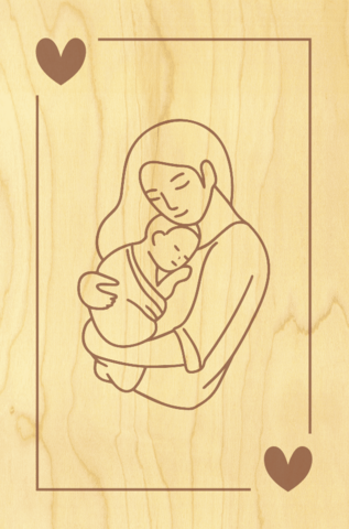 POSTCARD WOOD LOVE MOM LADY HEART