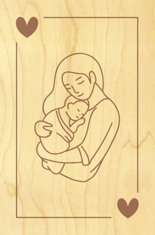 POSTCARD WOOD LOVE MOM LADY HEART