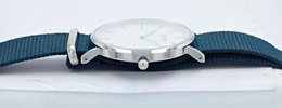Moderno Milano stainless steel women's watch 36.5 mm, sapphire crystal & nylon NATO strap (blue), silver-colored