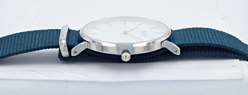 Moderno Milano stainless steel women's watch 36.5 mm, sapphire crystal & nylon NATO strap (blue), silver-colored