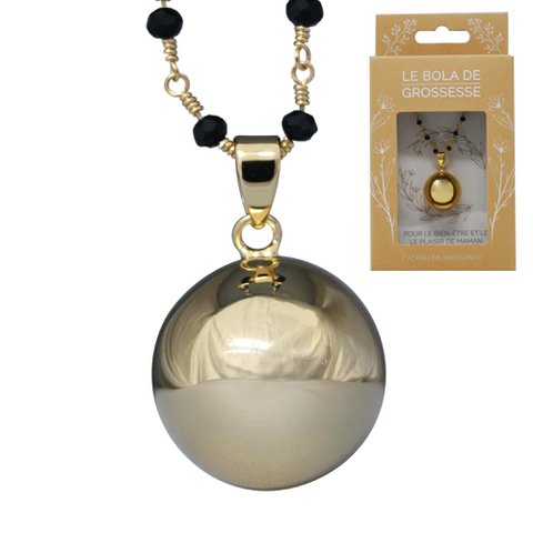 CHARLOTTE (Gold chain with black crystal bead) - Smooth bola and reversible chain